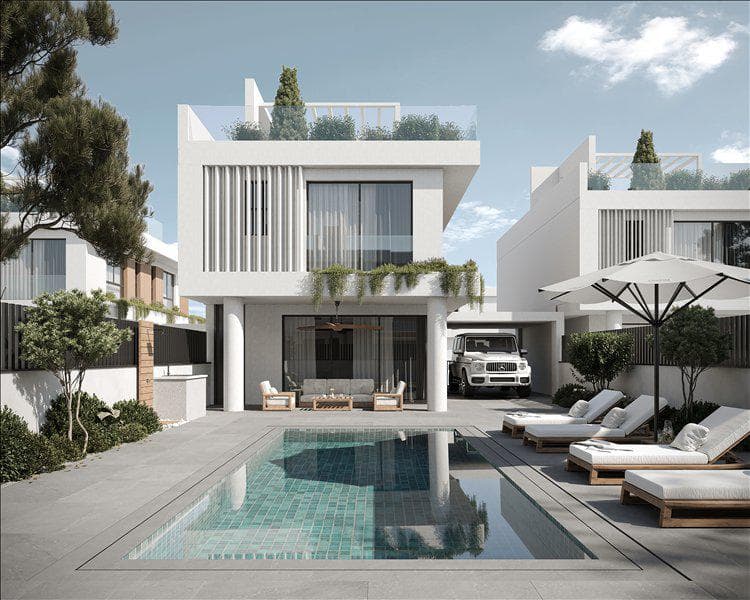 New complex of villas with swimming pools and roof-top gardens close to the sea, Paralimni, Cyprus — photo 1