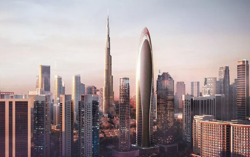 New high-rise Mercedes Benz Residence with swimming pools in the center of Downtown Dubai, UAE — photo 1
