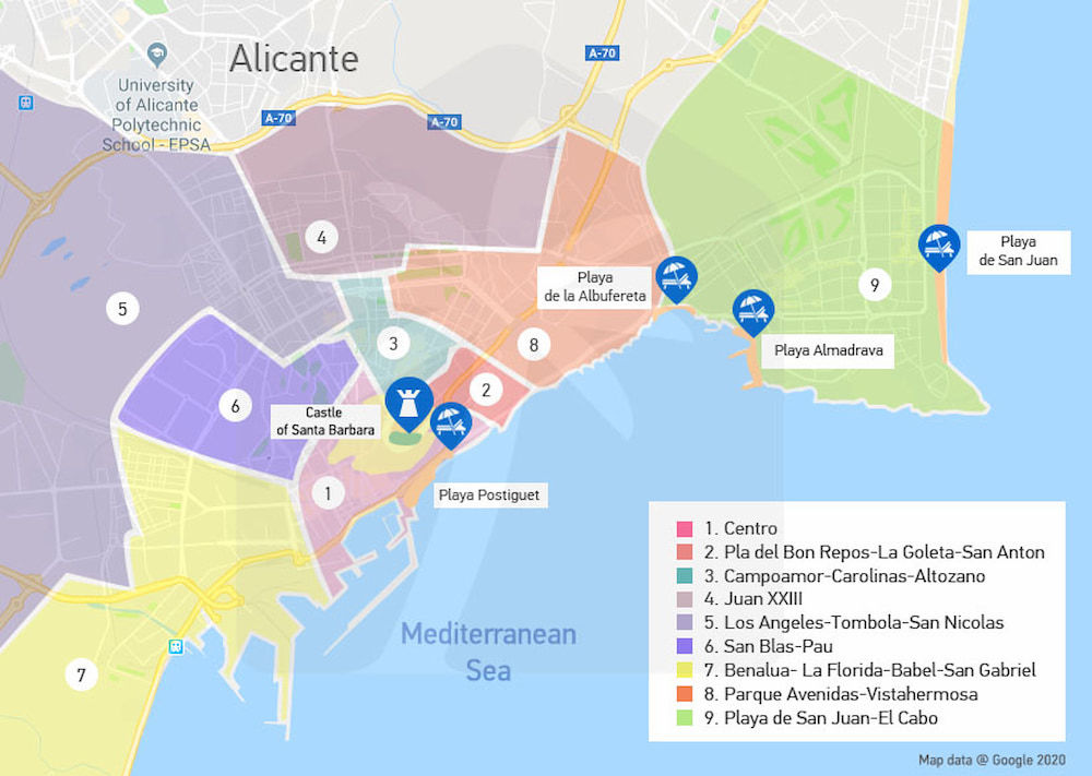 Map of Alicante districts