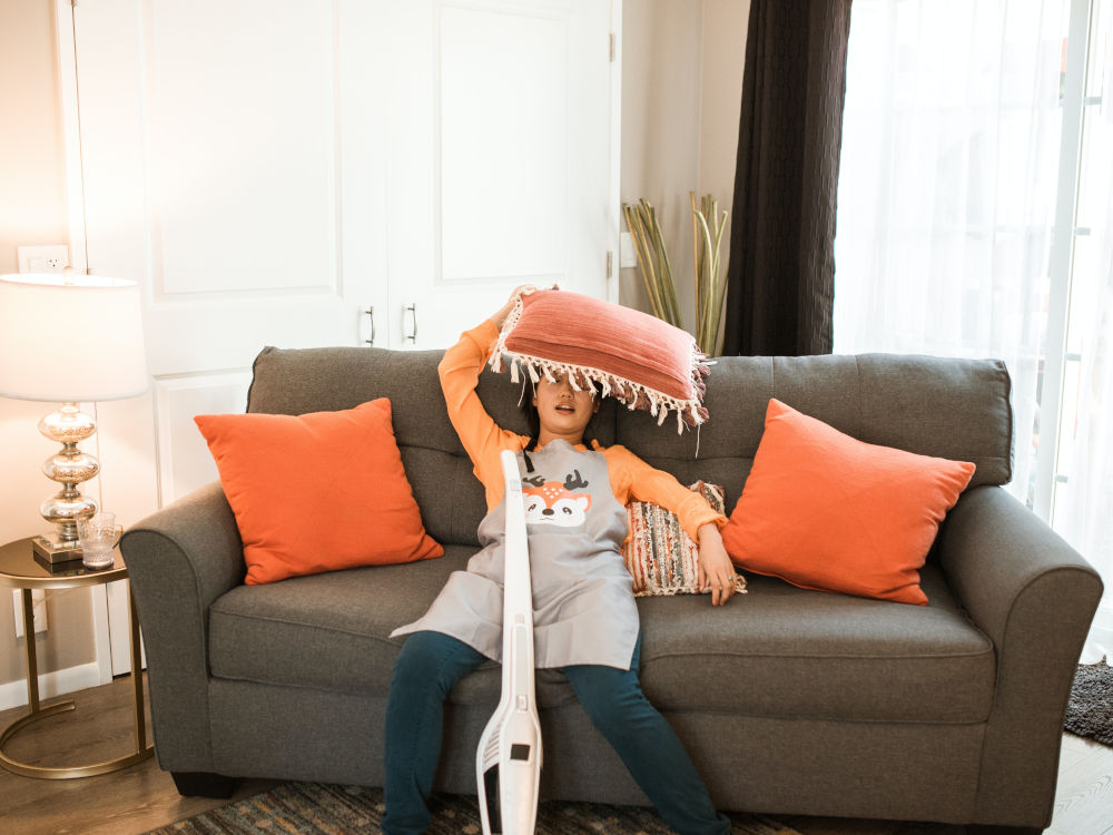 woman cleaning house