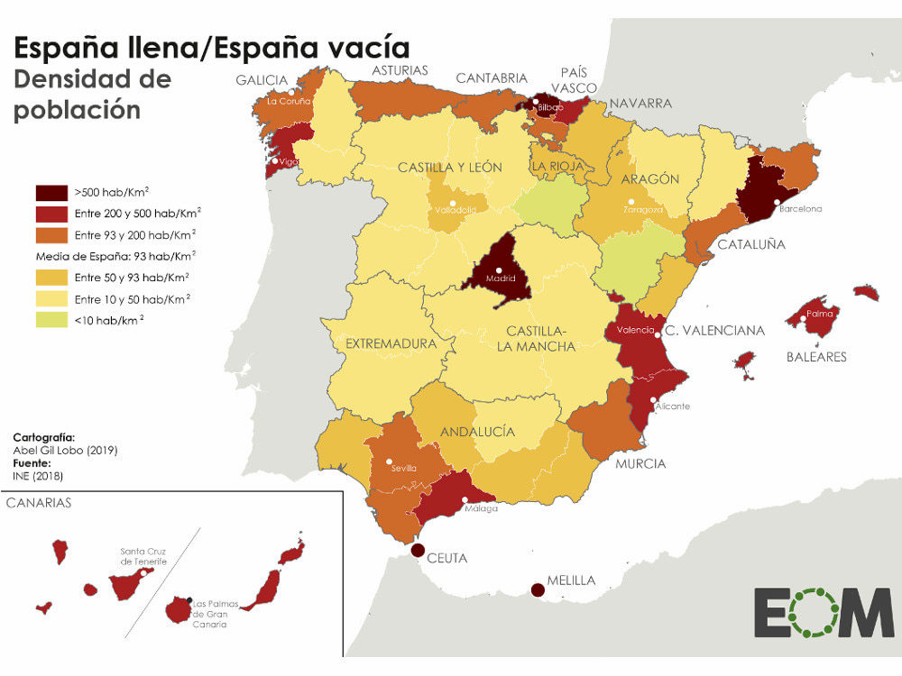 Map: Spain population density
